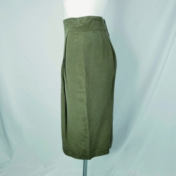 NWT Vintage Dana Buchman Washed Silk Career Skirt Olive Green - Picture 2 of 9